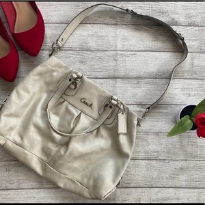 COACH “Ashley” White Leather Pleated Shoulder Bag